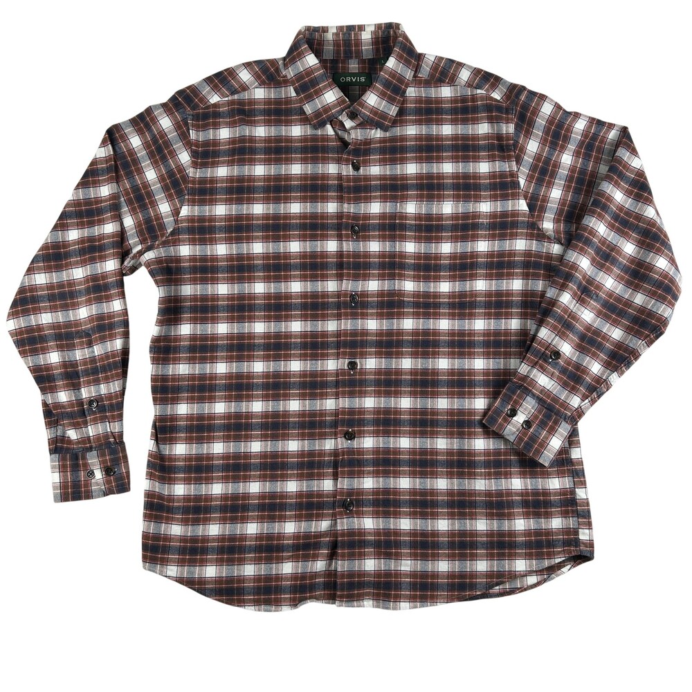 Orvis Shirt Mens Large Multicolor Plaid Flannel Long Sleeve Button Front Stretch